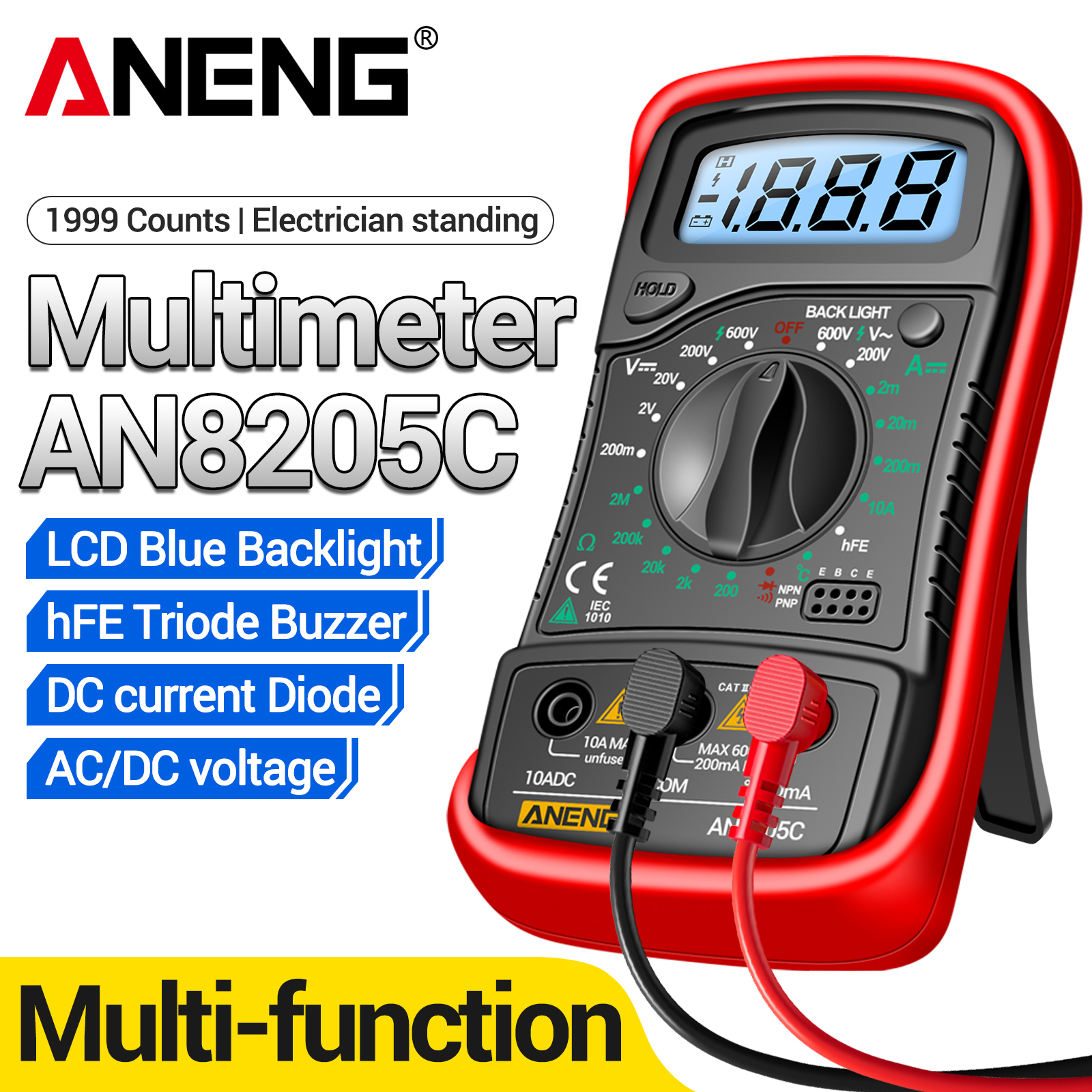Diy Electronics - ANENG AN8205C Handheld Multimeter Volt Current